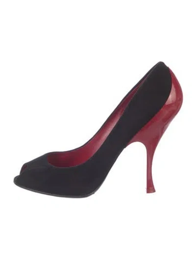 Pre-owned Miu Miu Suede Colorblock Pattern Pumps In Black