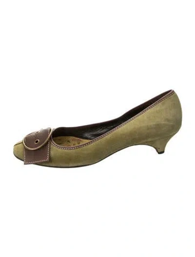 Pre-owned Miu Miu Suede Colorblock Pattern Pumps In Green