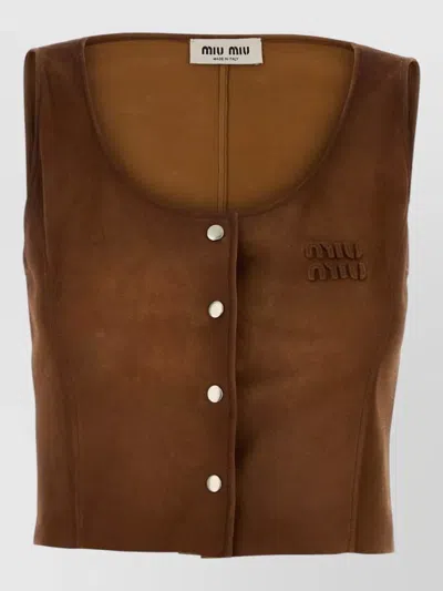Miu Miu Suede Cropped Sleeveless Top Soft Texture In Brown