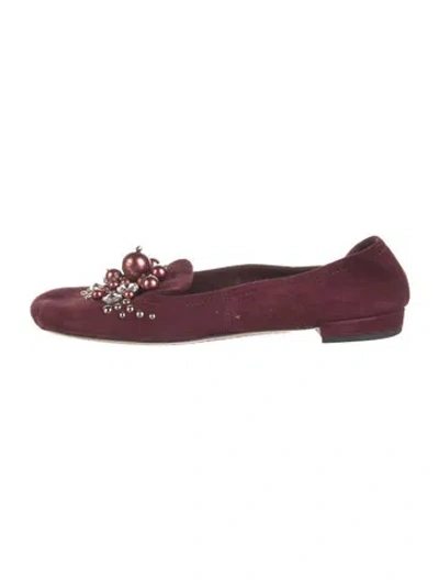 Pre-owned Miu Miu Suede Crystal Embellishments Ballet Flats In Burgundy
