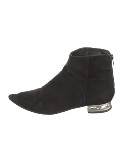 Pre-owned Miu Miu Suede Crystal Embellishments Boots In Black