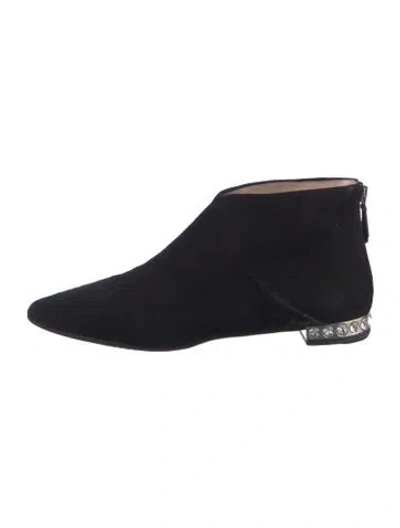Pre-owned Miu Miu Suede Crystal Embellishments Boots In Black
