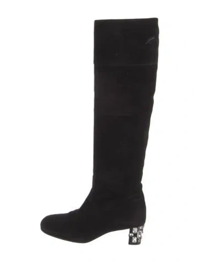 Pre-owned Miu Miu Suede Crystal Embellishments Boots In Black