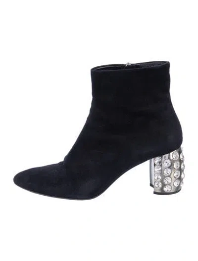 Pre-owned Miu Miu Suede Crystal Embellishments Boots In Black