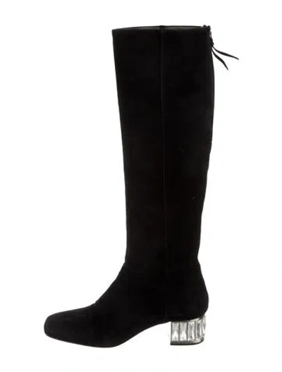 Pre-owned Miu Miu Suede Crystal Embellishments Boots In Black