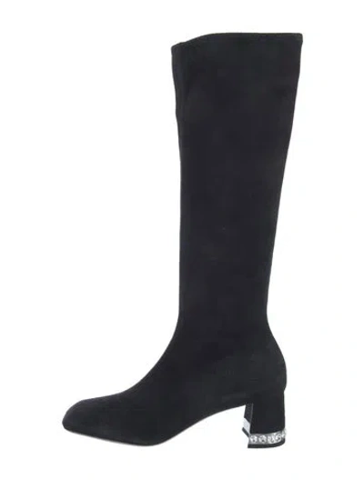 Pre-owned Miu Miu Suede Crystal Embellishments Boots In Black