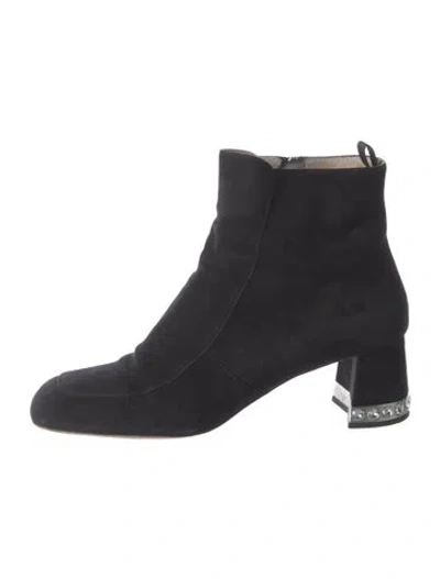 Pre-owned Miu Miu Suede Crystal Embellishments Boots In Black