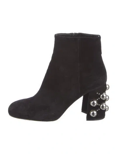 Pre-owned Miu Miu Suede Crystal Embellishments Boots In Black