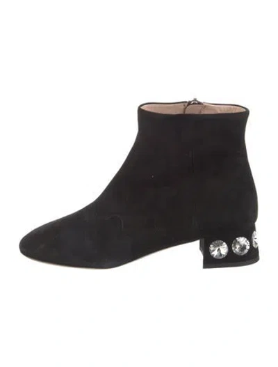 Pre-owned Miu Miu Suede Crystal Embellishments Boots In Black