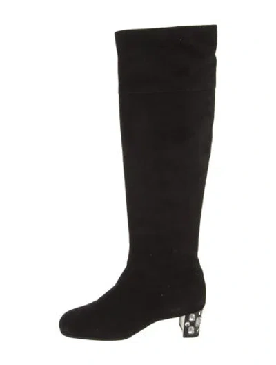 Pre-owned Miu Miu Suede Crystal Embellishments Boots In Black