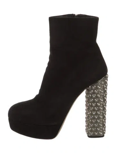 Pre-owned Miu Miu Suede Crystal Embellishments Boots In Black