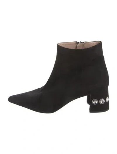 Pre-owned Miu Miu Suede Crystal Embellishments Boots In Black