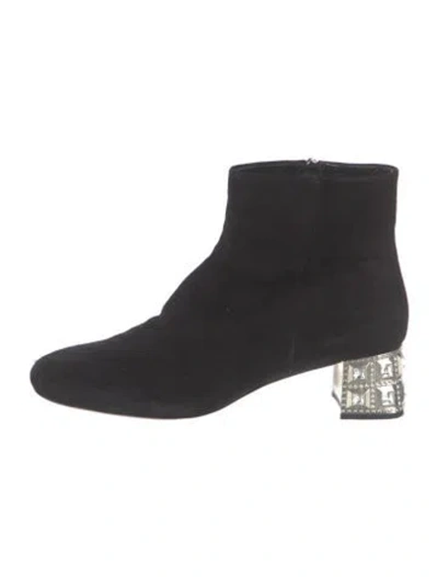 Pre-owned Miu Miu Suede Crystal Embellishments Boots In Black