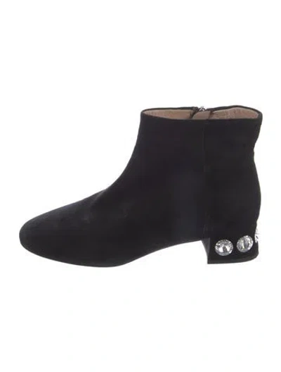 Pre-owned Miu Miu Suede Crystal Embellishments Boots In Black