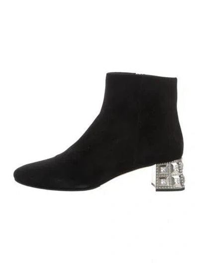 Pre-owned Miu Miu Suede Crystal Embellishments Boots In Black