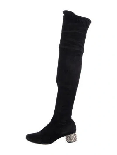 Pre-owned Miu Miu Suede Crystal Embellishments Boots In Black