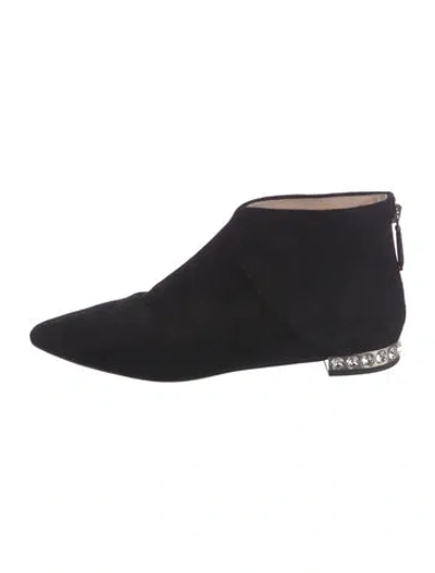 Pre-owned Miu Miu Suede Crystal Embellishments Boots In Black
