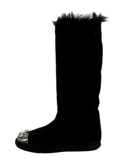 Pre-owned Miu Miu Suede Crystal Embellishments Boots In Black