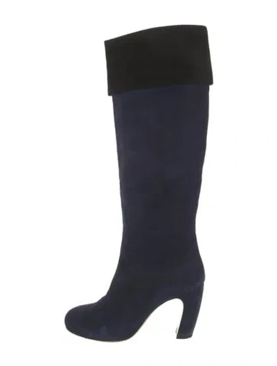 Pre-owned Miu Miu Suede Crystal Embellishments Boots In Blue