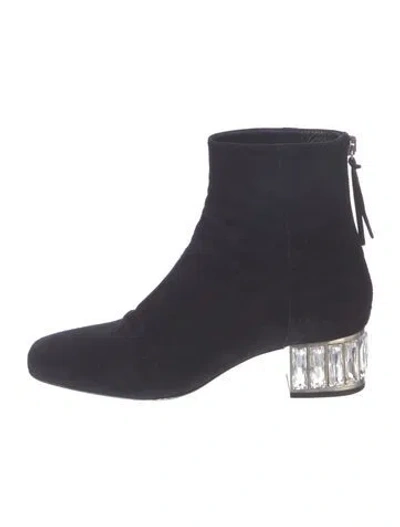 Pre-owned Miu Miu Suede Crystal Embellishments Boots In Blue