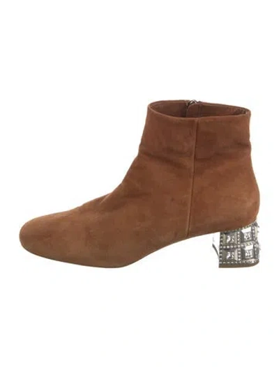 Pre-owned Miu Miu Suede Crystal Embellishments Boots In Brown