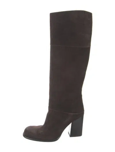 Pre-owned Miu Miu Suede Crystal Embellishments Boots In Brown