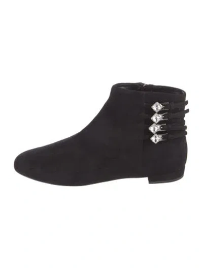 Pre-owned Miu Miu Suede Crystal Embellishments Chelsea Boots In Black