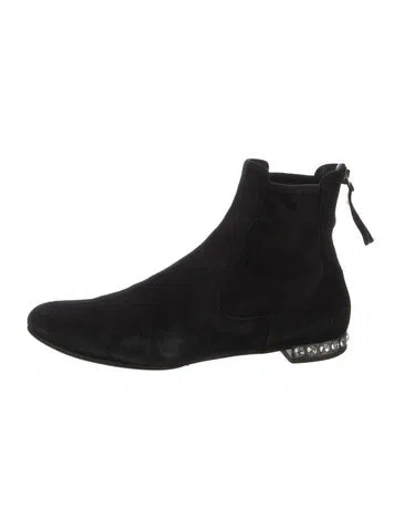 Pre-owned Miu Miu Suede Crystal Embellishments Chelsea Boots In Black