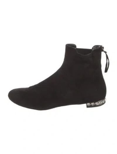 Pre-owned Miu Miu Suede Crystal Embellishments Chelsea Boots In Black