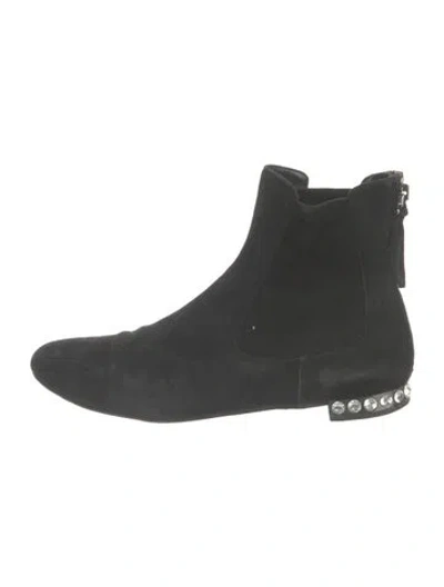 Pre-owned Miu Miu Suede Crystal Embellishments Chelsea Boots In Black