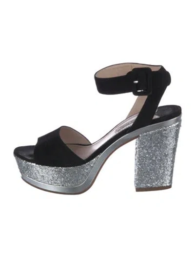 Pre-owned Miu Miu Suede Crystal Embellishments D'orsay Pumps In Silver