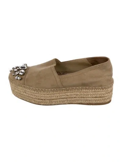 Pre-owned Miu Miu Suede Crystal Embellishments Espadrilles In Brown