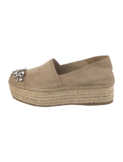 Pre-owned Miu Miu Suede Crystal Embellishments Espadrilles In Neutral