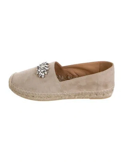 Pre-owned Miu Miu Suede Crystal Embellishments Espadrilles In Neutral