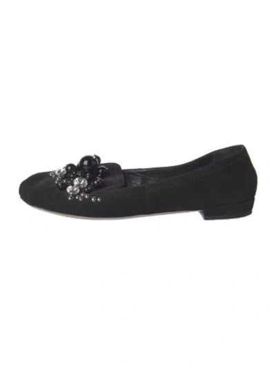 Pre-owned Miu Miu Suede Crystal Embellishments Flats In Black