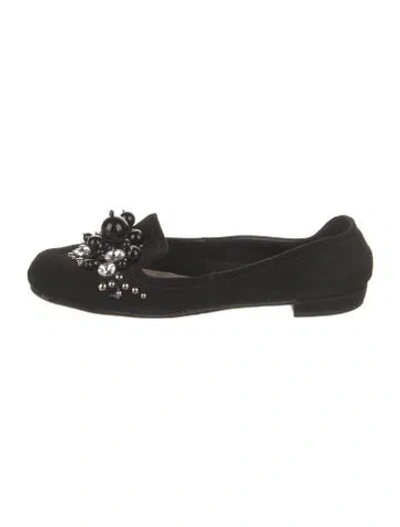 Pre-owned Miu Miu Suede Crystal Embellishments Flats In Black
