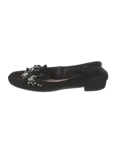 Pre-owned Miu Miu Suede Crystal Embellishments Flats In Black