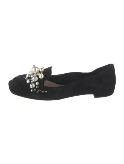 Pre-owned Miu Miu Suede Crystal Embellishments Loafers In Black