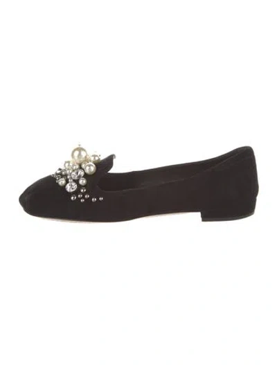 Pre-owned Miu Miu Suede Crystal Embellishments Loafers In Brown