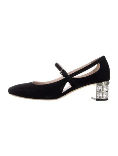 Pre-owned Miu Miu Suede Crystal Embellishments Pumps In Black