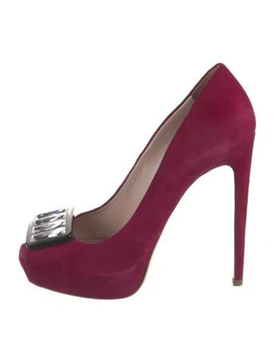 Pre-owned Miu Miu Suede Crystal Embellishments Pumps In Pink