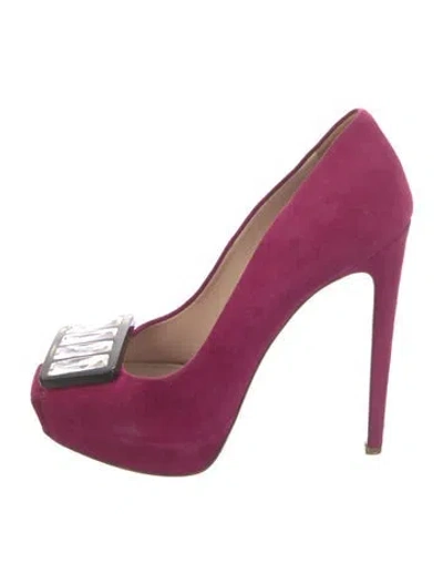 Pre-owned Miu Miu Suede Crystal Embellishments Pumps In Purple