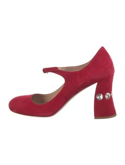 Pre-owned Miu Miu Suede Crystal Embellishments Pumps In Red