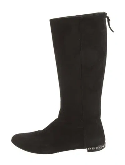 Pre-owned Miu Miu Suede Crystal Embellishments Riding Boots In Black