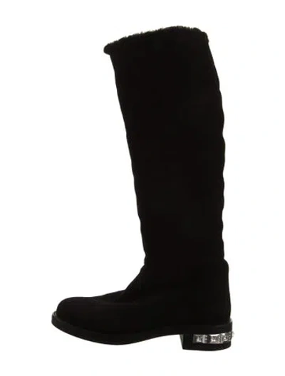 Pre-owned Miu Miu Suede Crystal Embellishments Riding Boots In Black