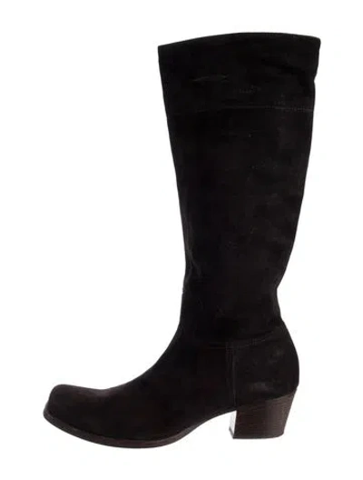 Pre-owned Miu Miu Suede Crystal Embellishments Riding Boots In Black