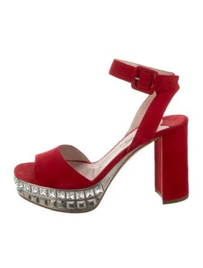 Pre-owned Miu Miu Suede Crystal Embellishments Sandals In Red