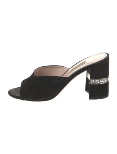 Pre-owned Miu Miu Suede Crystal Embellishments Slides In Black