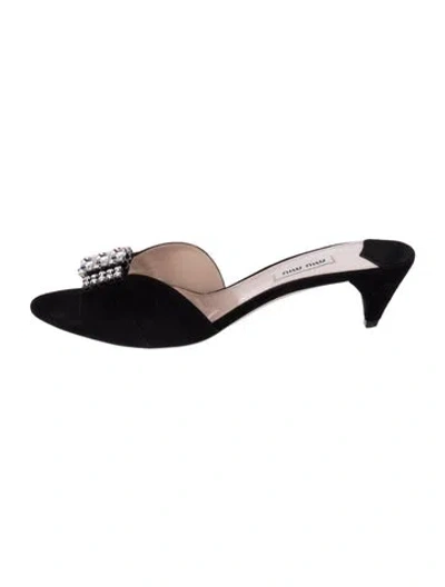 Pre-owned Miu Miu Suede Crystal Embellishments Slides In Black