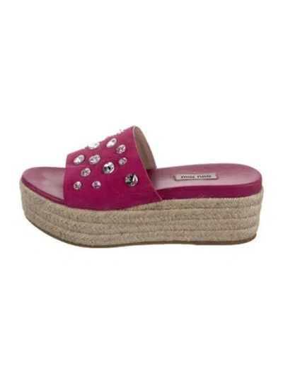 Pre-owned Miu Miu Suede Crystal Embellishments Slides In Purple